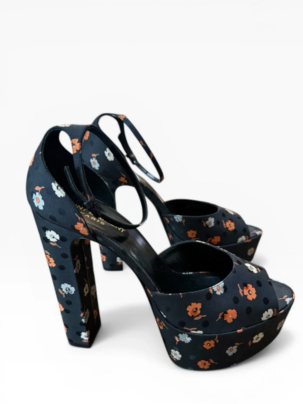 Saint Laurent Jodie 125 Floral Platform Heels Sandals in Black Silk EU 40 US 10 - Picture 5 of 16